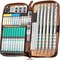 Blocky Gear 40-Piece Metal Mechanical Pencil Set with Leather Case – 0.5, 0.7, 0.9 & 2mm Drafting Pencils with 352 Graphite & Colored Lead Refills, Erasers & Sharpeners – Perfect for Art, Sketching, and Drawing (Silver)